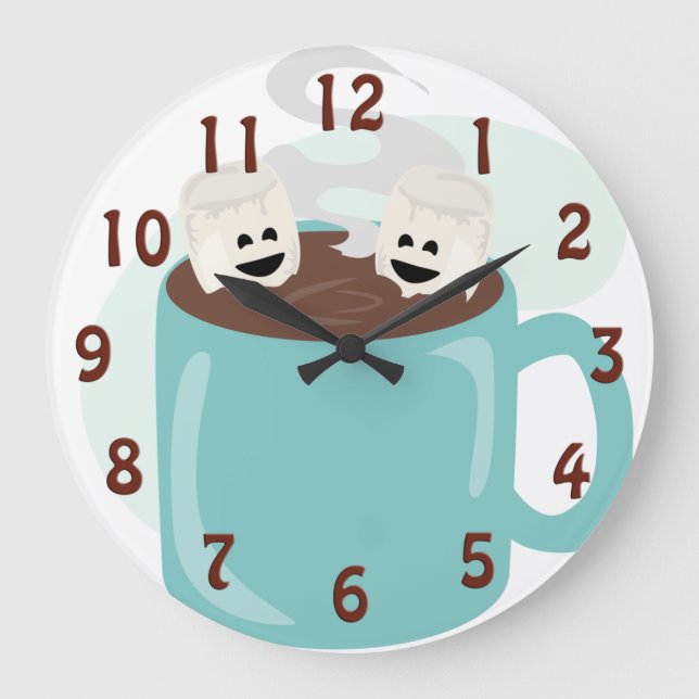 Happy Marshmallows in Cocoa Large Clock (Front)