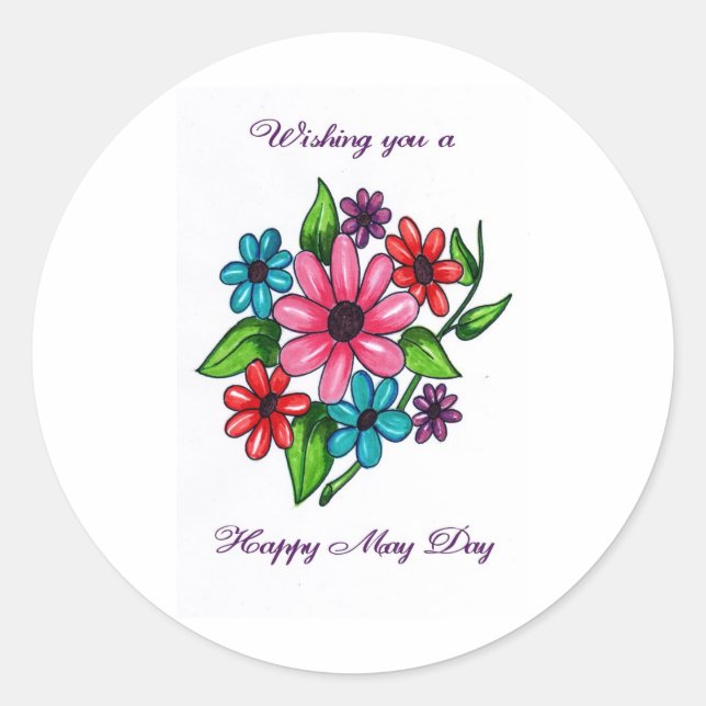 Happy May Day Classic Round Sticker (Front)