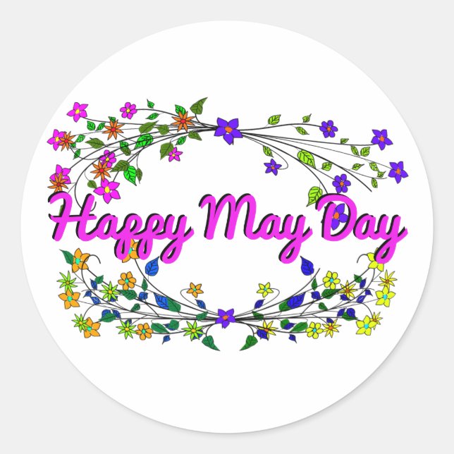 Happy May Day Classic Round Sticker (Front)