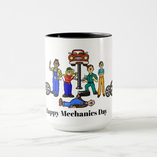 Happy Mechanics Day Mug - Male and Female Mechanic (Center)