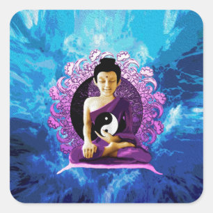Happy Meditating Buddha Square Sticker