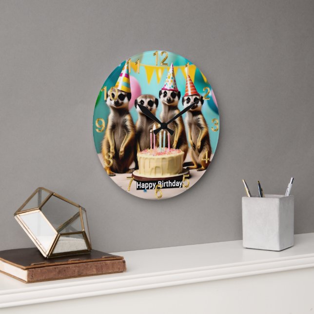 Happy Meerkat Birthday,  Large Clock (Office)