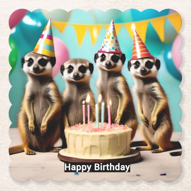 Happy Meerkat Birthday, Paper Coaster (Front)