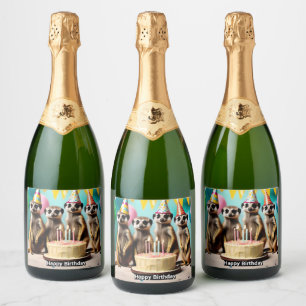 Happy Meerkat Birthday, Sparkling Wine Label