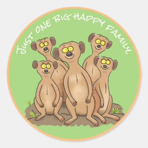 Happy meerkat family cartoon classic round sticker