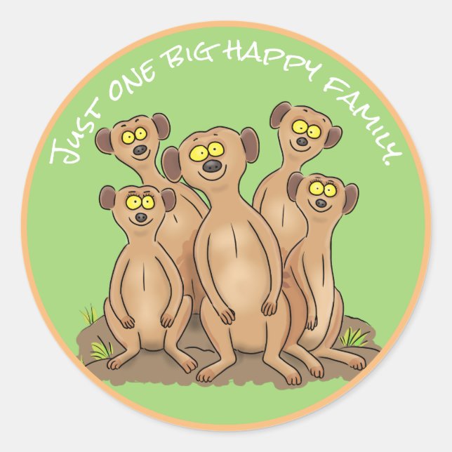Happy meerkat family cartoon classic round sticker (Front)