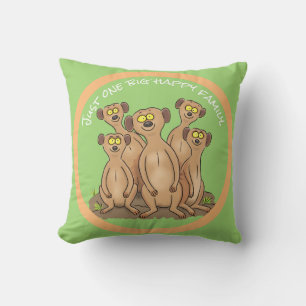 Happy meerkat family cartoon cushion