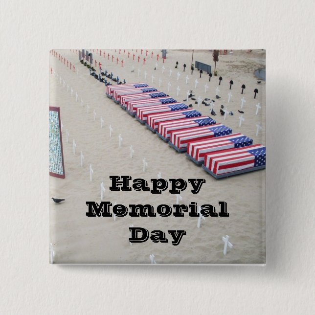 HAPPY MEMORIAL DAY   15 CM SQUARE BADGE (Front)