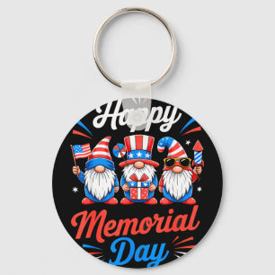 Happy memorial day 4th of july with usa flag gnome key ring