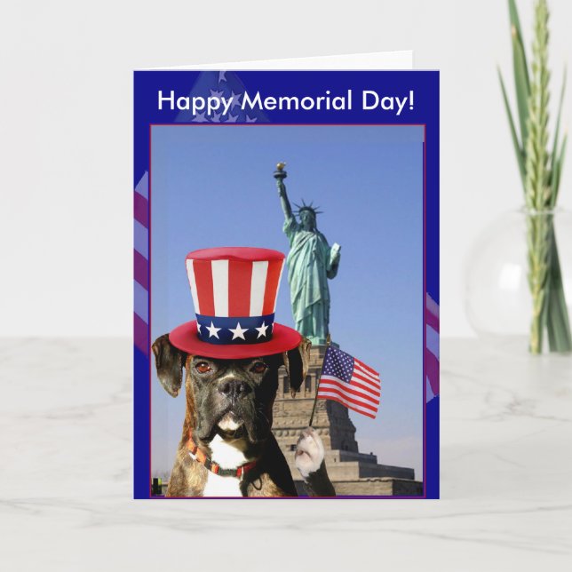 Happy Memorial Day boxer dog greeting card (Front)