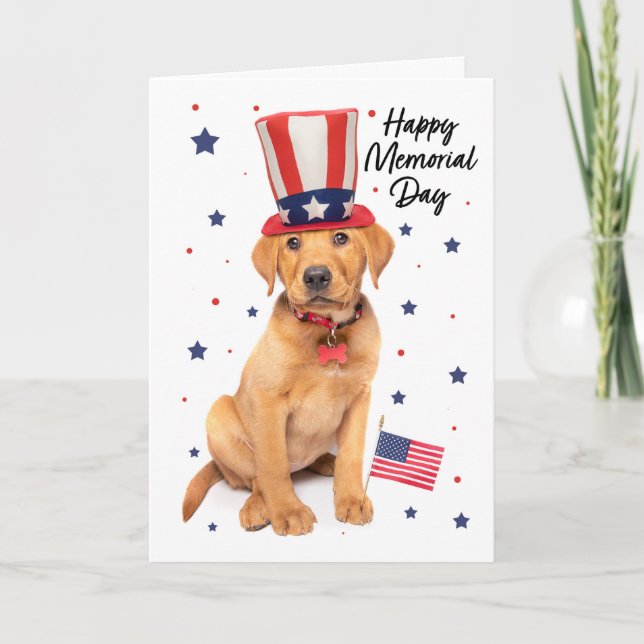 Happy Memorial Day Cute Patriotic Puppy  Holiday Card (Front)