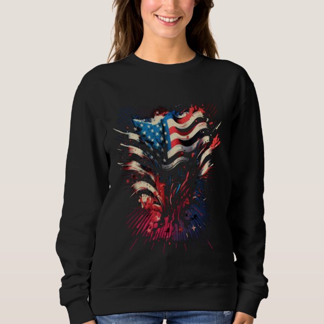 Happy Memorial Day Fireworks American USA Flag 4th Sweatshirt (Front)