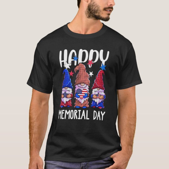 Happy Memorial Day Gnome Usa Flag American Patriot T-Shirt (Front)