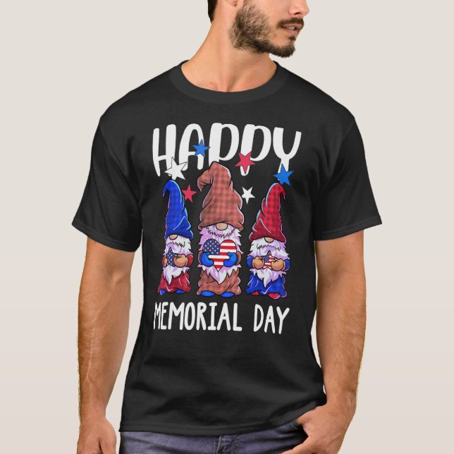 Happy Memorial Day Gnome Usa Flag American Patriot T-Shirt (Front)