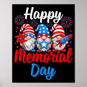 Happy memorial day gnomies fireworks patriotic 4th poster
