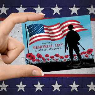 Happy Memorial Day Red Poppies Military  Postcard