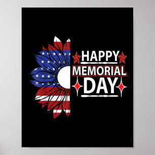 Happy Memorial Day Sunflower Usa Flag American Poster