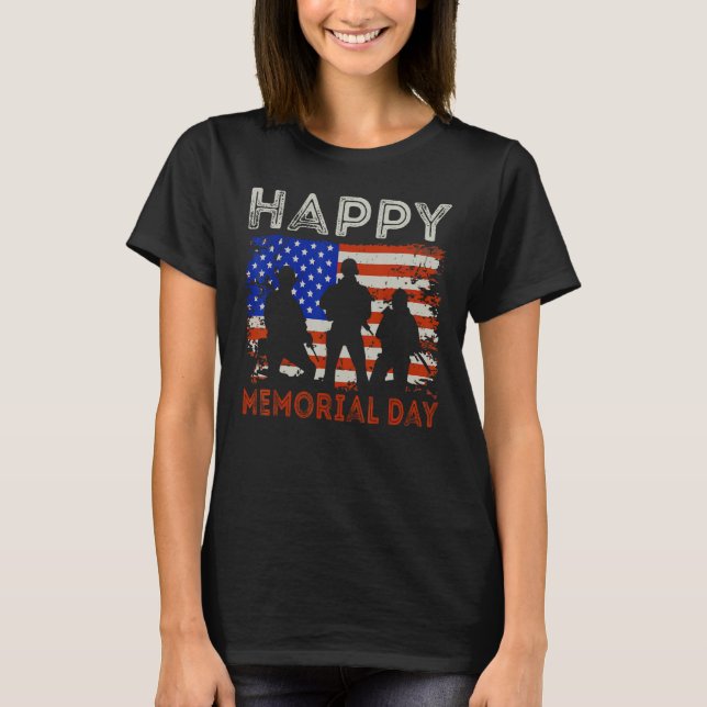 Happy Memorial Day USA Flag American Patriotic Mem T-Shirt (Front)