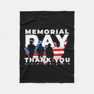Happy Memorial Day Usa Flag Military Honour Thank Fleece Blanket