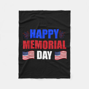 Happy Memorial Day Usa Flag Patriotic Fleece Blanket