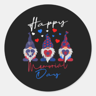 Happy Memorial Day With Usa Flag Gnomes  Classic Round Sticker