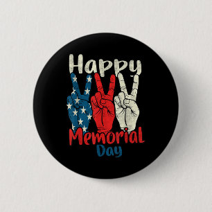 Happy Memorial Day With Usa Flag Peace Hand Sign 6 Cm Round Badge