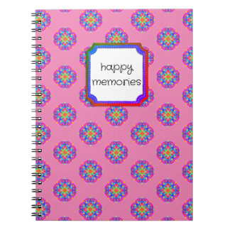 Happy Memories Pink Star Mandala Boho Notebook