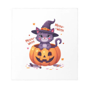 Happy Meow-a-ween - Cute Cat Witch Pumpkin - Hallo Notepad