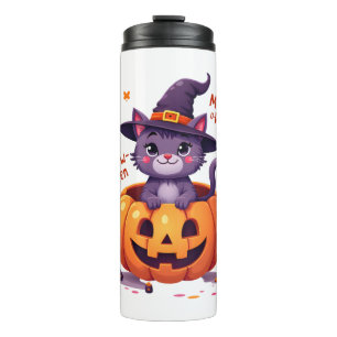 Happy Meow-a-ween - Cute Cat Witch Pumpkin - Hallo Thermal Tumbler