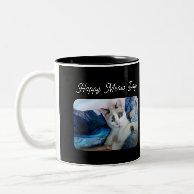 Happy Meow Day ,Cat Lovers Two-Tone Coffee Mug (Left)