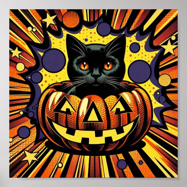 Happy Meow-lloween!: Spooky Black Cat in Halloween Poster (Front)