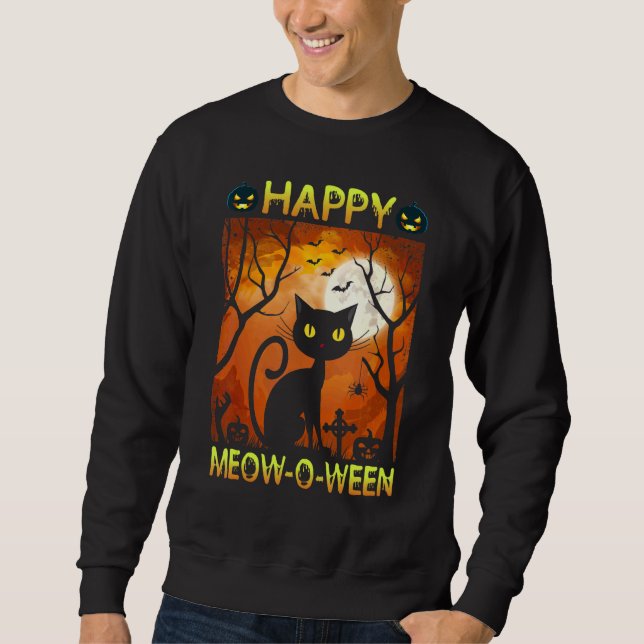 Happy Meow O N Halloween Costume Black Cat Scary H Sweatshirt (Front)