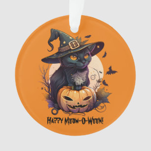 "Happy Meow-O-Ween" Black Cat & Jack-o-Lantern Ornament