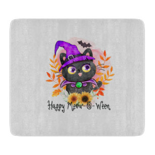 Happy Meow-o-ween -Black Witch Cat Cutting Board