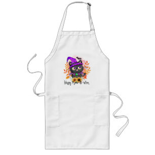 Happy Meow-o-ween -Black Witch Cat Long Apron