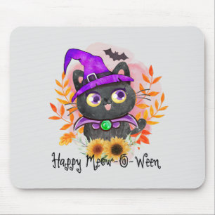 Happy Meow-o-ween -Black Witch Cat Mouse Pad