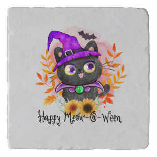 Happy Meow-o-ween -Black Witch Cat Trivet