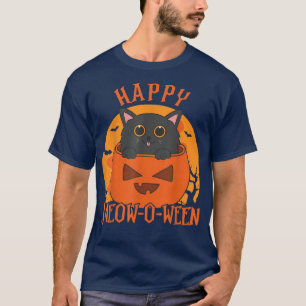 Happy Meow O Ween Pumpkin Cat Moon Kids Halloween T-Shirt