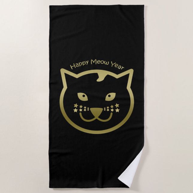 Happy Meow Year - Custom Background Colour Beach Towel (Front)