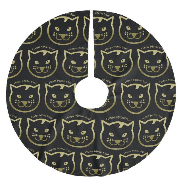 Happy Meow Year - Custom background colour Brushed Polyester Tree Skirt (Front)