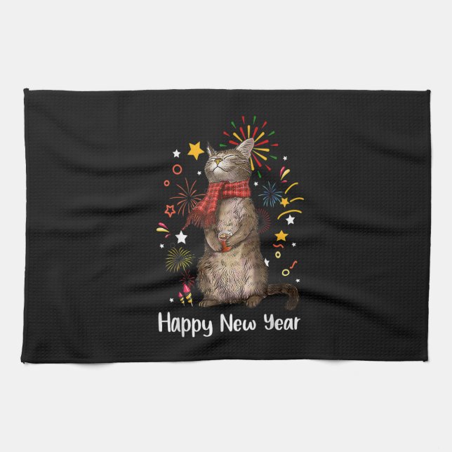 Happy Meow Year, Happy New Year Cat 2023 For Mens Tea Towel (Horizontal)