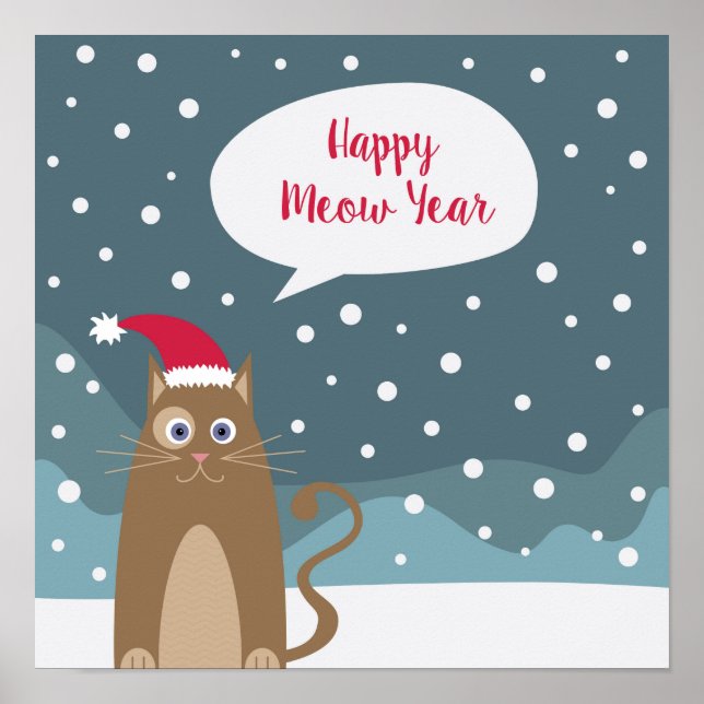 Happy Meow Year holidays kitten animal in snow Poster (Front)