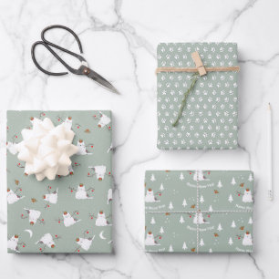 'Happy Meow Year!' Snowcat Custom Wrapping Paper Sheet