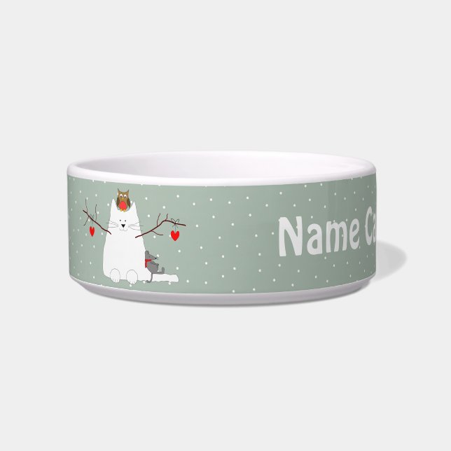 'Happy Meow Year!' Winter Wonderland Snowcat Bowl (Front)