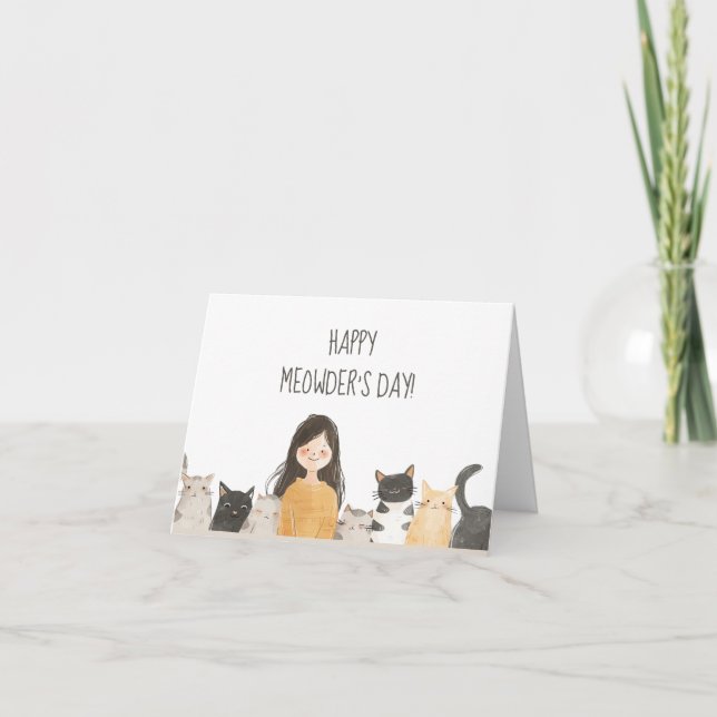 Happy Meowder's Day Crazy Cat Lady Mother's Day Card (Front)