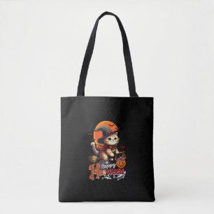 Happy Meoween Halloween Cat Cosplay Witch Costume Tote Bag