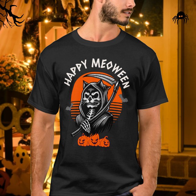 Happy Meoween Spooky Grim Reaper Cat Halloween T-Shirt (Creator Uploaded)