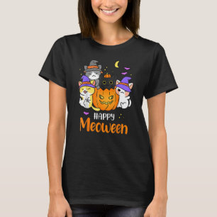 Happy Meoween Witch Cats Cute Halloween Animal Pet T-Shirt