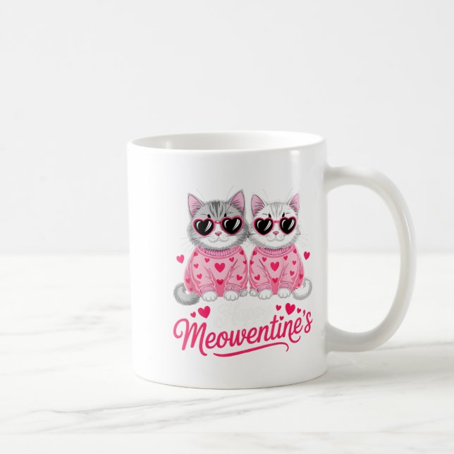 Happy Meowentine’s Cute Romantic Cats Couple Valen Coffee Mug (Right)