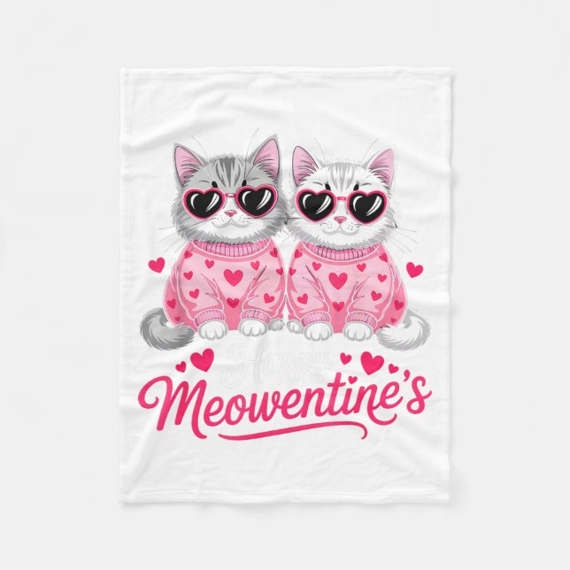 Happy Meowentine’s Cute Romantic Cats Couple Valen Fleece Blanket (Front)
